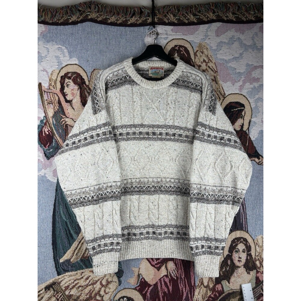 Vintage Adirondack 3D Cable Knit Sweater USA Wool Blend Fisherman Medium COOGI